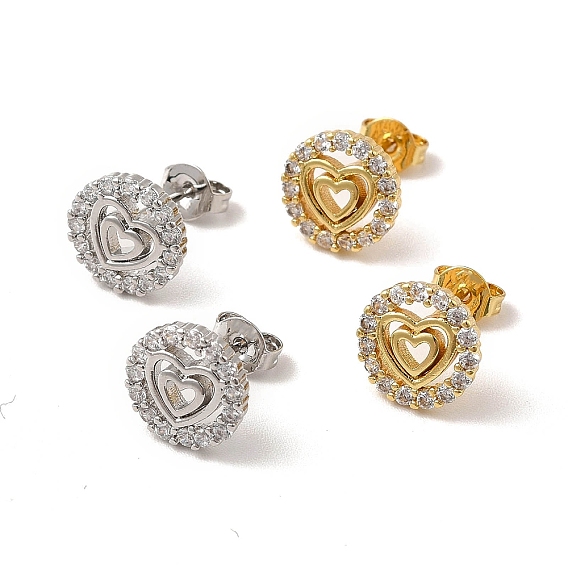 Серьги-гвоздики в форме сердца из прозрачного кубического циркония, стеллаж для латунных украшений для женщин, без кадмия и без свинца