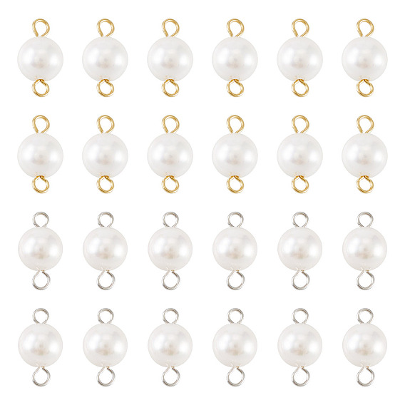 40 шт. 2 цветные круглые подвески-соединители в форме ракушки и жемчуга, с 304 двойными петлями из нержавеющей стали, белые