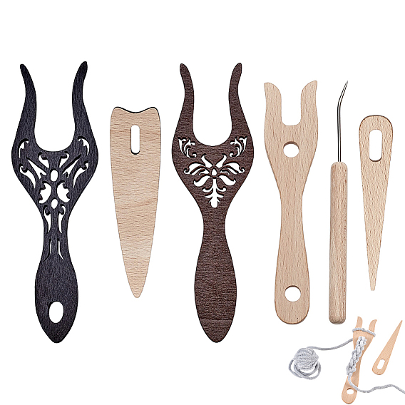 1 Gancho para telar de punto de acero inoxidable de 1 pieza, 2Kit de tenedor de tejer de madera y aguja de ojo (piezas), 1 Herramienta de madera para trenzado y fabricación de cordones con filigrana Luvet (1 unidad), 2Juegos de telares de tejer de madera contrachapada de haya