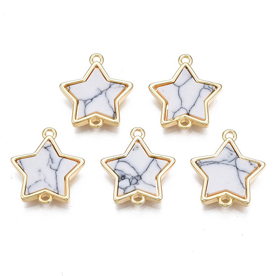 Brass Connector Charms, with Synthetic Stone, Cadmium Free & Nickel Free & Lead Free, Real 18K Gold Plated, Star