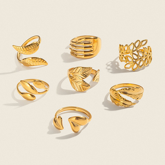 Регулируемые 304 манжеты из нержавеющей стали с открытыми кольцами для женщин, реальный 18 k позолоченный