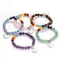 Gemstone Beaded Charm Bracelets, with Tibetan Style Heart Pendant and Flat Round Spacers