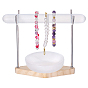 1 Set Iron Display Stands with Rhombus Wooden Base for Natural Selenite Bar, with 1Pc Natural Gesso Decorative Bowl and 1Pc Natural Selenite Round Stick