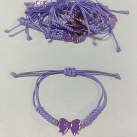 24 Bracelets à maillons en cordon de polyester ciré ajustable (pièces), bowknot, avec des pendantifs en alliage d'émail