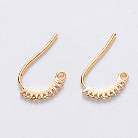 Brass Micro Pave Cubic Zirconia Stud Earring Findings, with Stainless Steel Pins, Nickel Free, Real 18K Gold Plated
