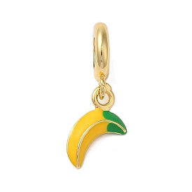 Rack Plating Brass Yellow Enamel Fruit European Dangle Charms, Banana Large Hole Pendants, Cadmium Free & Lead Free, Long-Lasting Plated