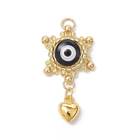 Подвески-глаза из стеклянных бусин, с настоящим 18позолоченным 304нержавеющим стальным открытым соединительным кольцом, латунными бусинами, смоляными бусинами и подвесками в виде сердечек из золотого сплава