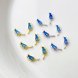 Épingles à tête d'aile en laiton émaillé bleu, pour la fabrication de perles baroques