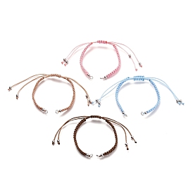 Fabricación de pulseras de hilo de poliéster trenzado ajustable, con cuentas de latón y 304 anillas de acero inoxidable