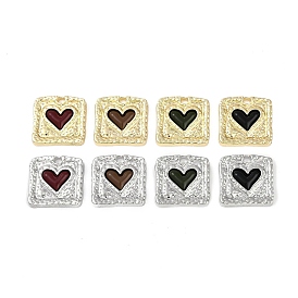 Rack Plating Alloy Enamel Pendants, Cadmium Free & Nickel Free & Lead Free, Square with Heart Charm