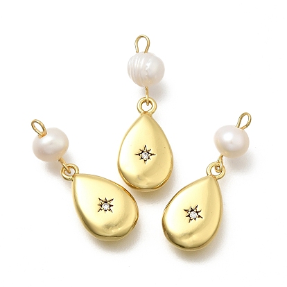 Латунные микро проложить кубического циркония подвески, стойки покрытие, долговечный, без кадмия и без свинца, реальный 18 k позолоченный, с натуральной жемчужиной