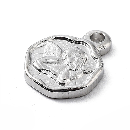 304 Stainless Steel Charms, Flat Round with Cupid Charm