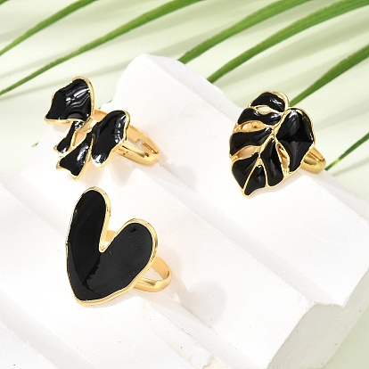 304 Stainless Steel Enamel Cuff Open Rings, Golden