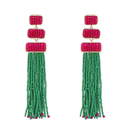 Bohemian Tassel Beaded Earrings Ethnic Geometric Retro Dangle Ear Drops