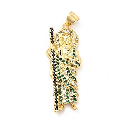 Enrubanneuse en laiton micro pavé en zirconium cubique pendentifs, religion saint jude charme, plaqué longue durée, sans cadmium et sans plomb