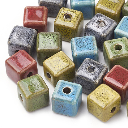 Handmade Porcelain Beads, Fancy Antique Glazed Style, Cube