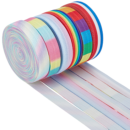 6 pièces 6 couleurs élastiques plats à rayures imprimées, sangle vêtement accessoires de couture