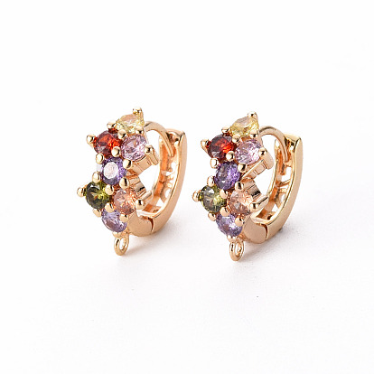 Серьги-кольца Huggie Huggie из латуни с разноцветным кубическим цирконием, без никеля , с горизонтальной петлей