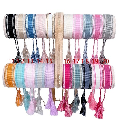 Pulsera de cordón trenzado de poliéster con motivo de rombos, pulsera étnica tribal brasileña ajustable para mujer