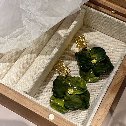 Серьги-гвоздики из акрила и сплава, цветок, золотые