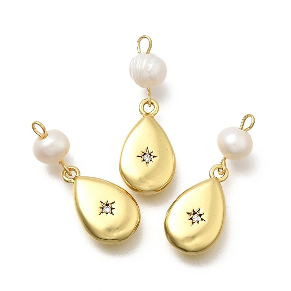 Латунные микро проложить кубического циркония подвески, стойки покрытие, долговечный, без кадмия и без свинца, реальный 18 k позолоченный, с натуральной жемчужиной