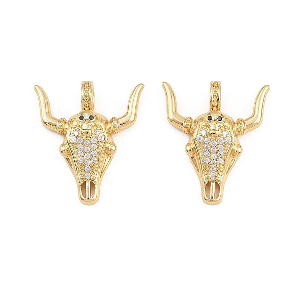 Латунные микро проложить кубического циркония подвески, амулеты в виде коровьей головы, стойки покрытие, без кадмия и без свинца, долговечный, реальный 18 k позолоченный