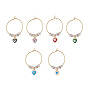 Evil Eye Heart Brass Enamel Pendants Wine Glass Charms Sets, with Brass Hoop Earrings Findings, Brass Rhinestone Spacer Beads