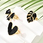 304 Stainless Steel Enamel Cuff Open Rings, Golden