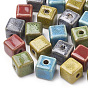 Handmade Porcelain Beads, Fancy Antique Glazed Style, Cube