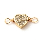 Brass Micro Pave Cubic Zirconia Link Connectors, with Real 18K Gold Plated Eco-Friendly Copper Wire, Heart