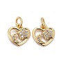 Brass Micro Pave Cubic Zirconia Pendants, Long-Lasting Plated, Heart with Star & Moon