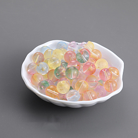 Perles de verre tchèques transparentes, avec de la poudre de paillettes, ronde
