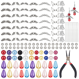 Наборы для изготовления подвесок в виде ангела своими руками, в комплект входят акриловые и стеклянные перламутровые бусины., Ювелирные плоскогубцы, сплавочная фурнитура тибетского стиля, железный шарик крышки