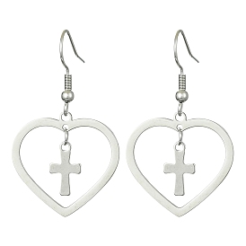 201 Stainless Steel Heart & 304 Stainless Steel Cross Dangle Earrings