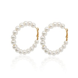 Statement Pearl Hoop Earrings for Women - 8mm Round Circle Ear Jewelry