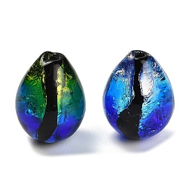 Gradient Color & Luminous Handmade Silver Foil Lampwork Beads, Glow in the Dark, Teardrop