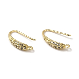 Brass Micro Pave Cubic Zirconia Earring Hooks, Ear Wire with Horizontal Loops