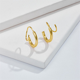Minimalist Spiral Double Hoop Earrings - Brass Plated with 14K Gold for Fashionable Wraparound Look