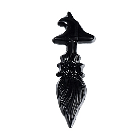 Natural Obsidian Wizard Broom Display Decoration, for Home Office Decorations