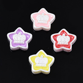 Opaque Resin Cabochons, with Enamel, Star with Crown