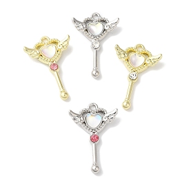 Rack Plating Alloy Pendants, with Glass and Rhinestone, Cadmium Free & Nickel Free & Lead Free, Heart