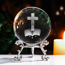 Inner Carving Cross Glass Crystal Ball Diaplay Decoration, Fengshui Home Decor