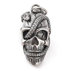 316 Surgical Stainless Steel Pendants, Skull with Snake Charm