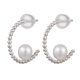 Natural Pearl Ear Studs, with Sterling Silver Findings, Round