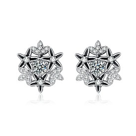 Elegant and Exquisite Black Drip Glaze Snowflake Zircon Earrings with High-end Style and Light Luxury Charm