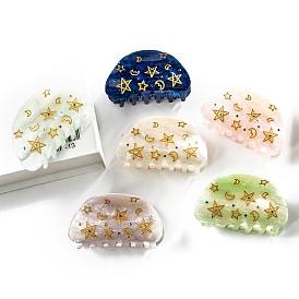 Moon Star Acrylic Claw Hair Clips, with Rhinestones, Hair Accessories for Women & Girls