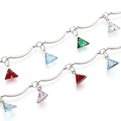 Латунные зубчатые стержневые цепи, с подвеской-треугольником из кубического циркония, пайки, с катушкой