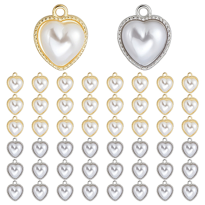 50Pcs 2 Colors Alloy Resin Pendants, Heart Charm