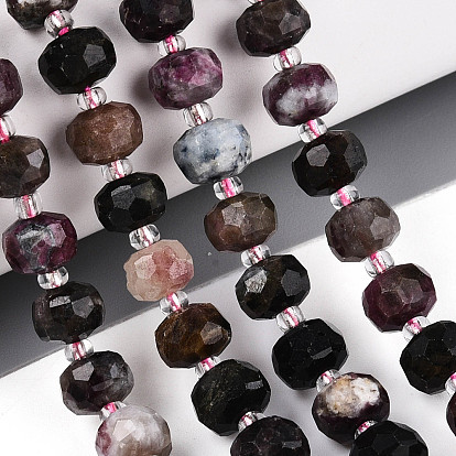Натуральные разноцветные турмалиновые бусины, с бисером, граненые, рондель