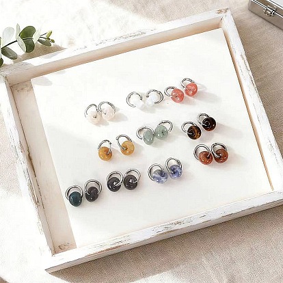 304 Серьги-кольца из нержавеющей стали с бусинами-ронделями из драгоценных камней, цвет нержавеющей стали